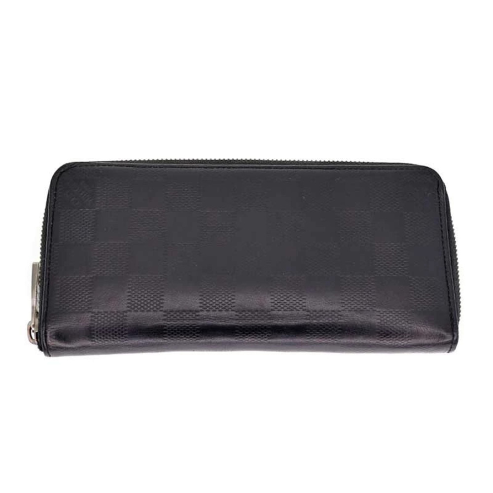 Louis Vuitton Zippy Wallet Vertical Round Zipper Damier Canvas Leather Black